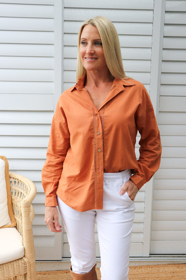 Lauren Linen Shirt in Rust