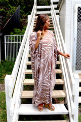 Long Kaftan In Taupe Vine