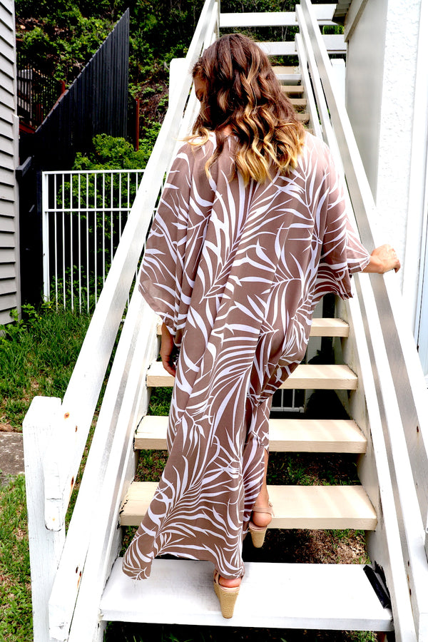 Long Kaftan In Taupe Vine