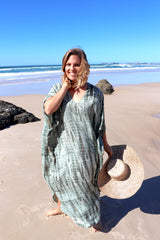 Long Kaftan In Olive Raindrop