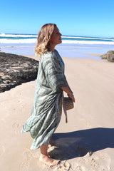 Long Kaftan In Olive Raindrop