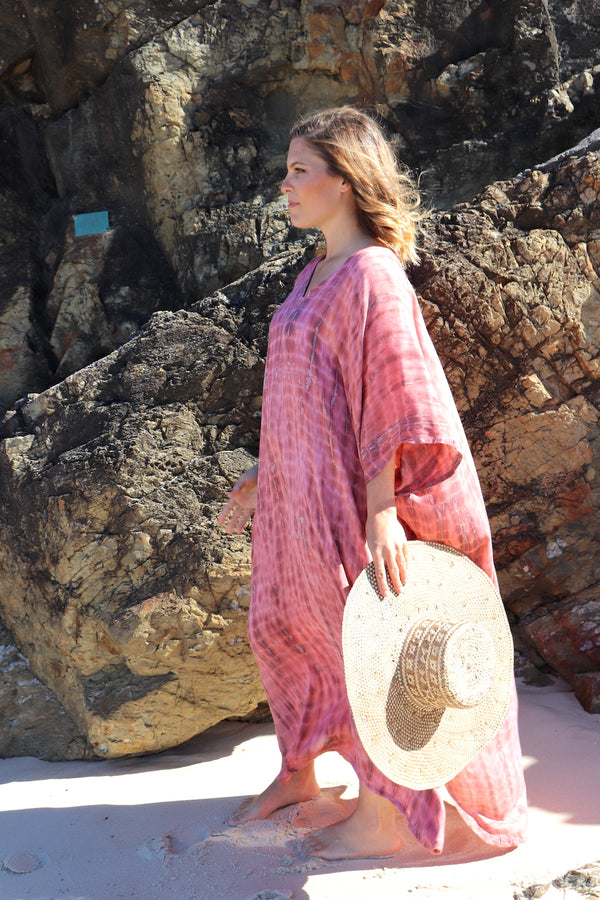 Long Kaftan In Plum Raindrop