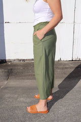 Elastic Cotton 3/4 Pant Khaki