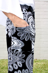 Harem Elastic Long Pant In B & W Spectacular