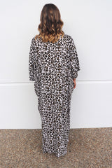 Long Kaftan In Black Leopard