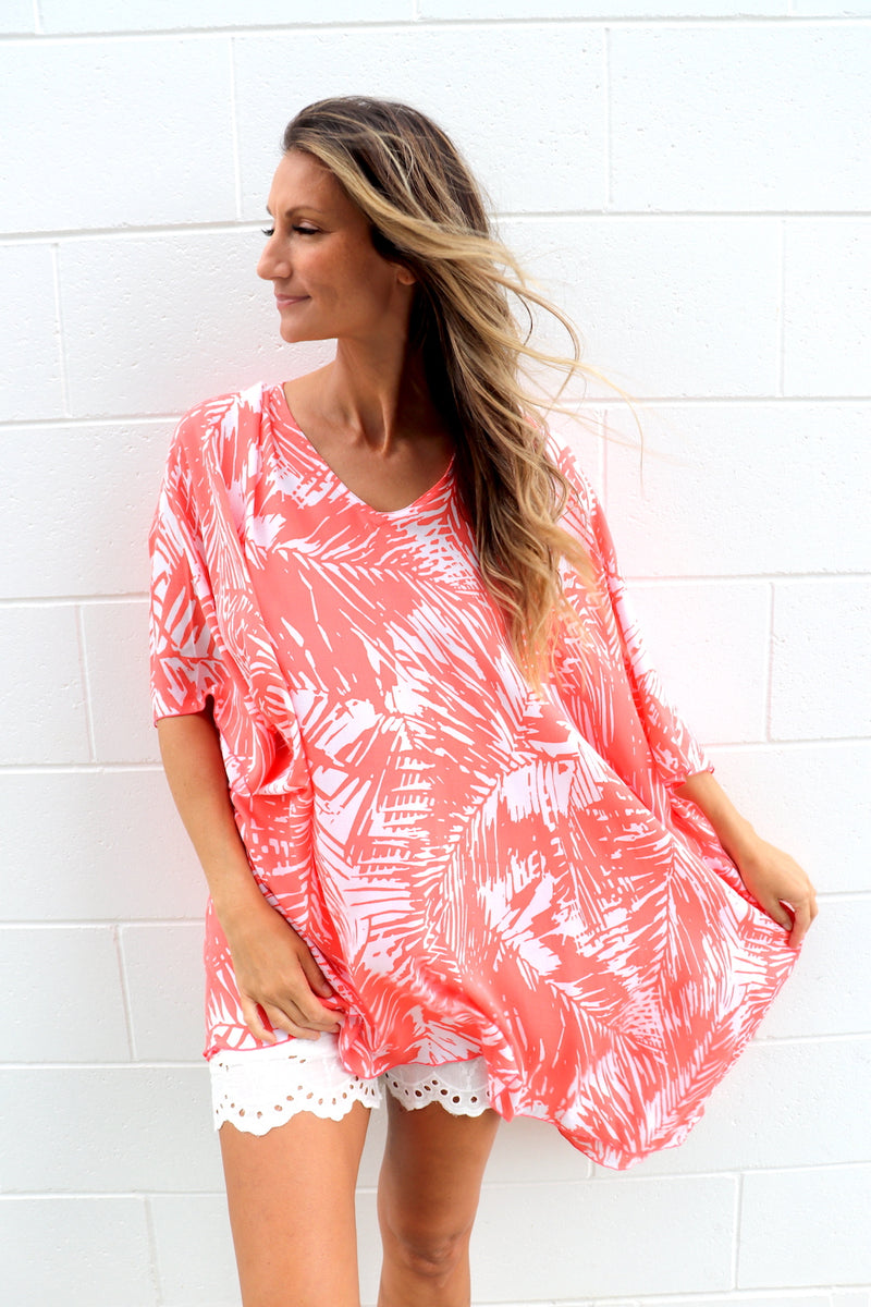 Short Kaftan in Tropic Coral