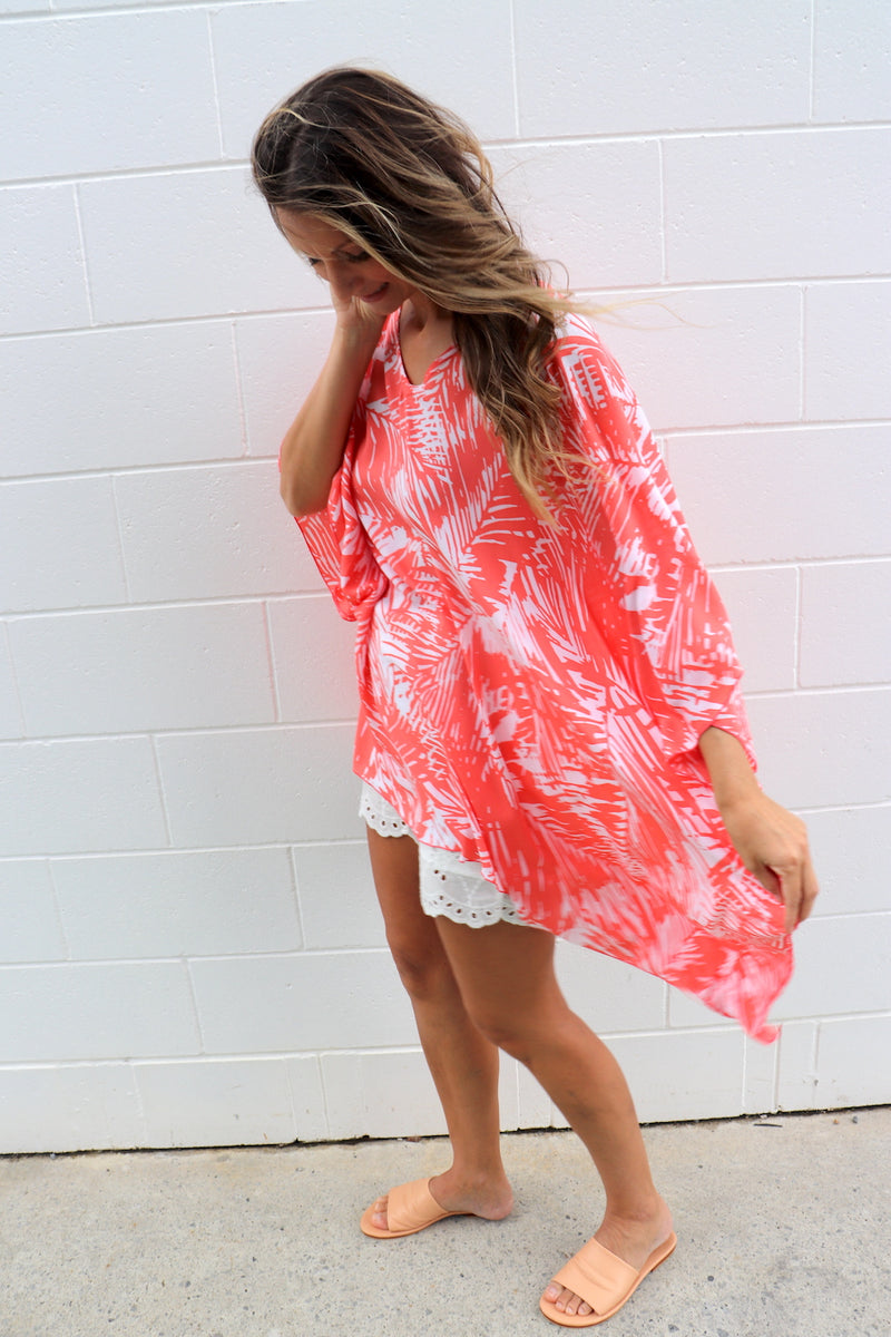 Short Kaftan in Tropic Coral