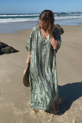 Long Kaftan In Olive Raindrop